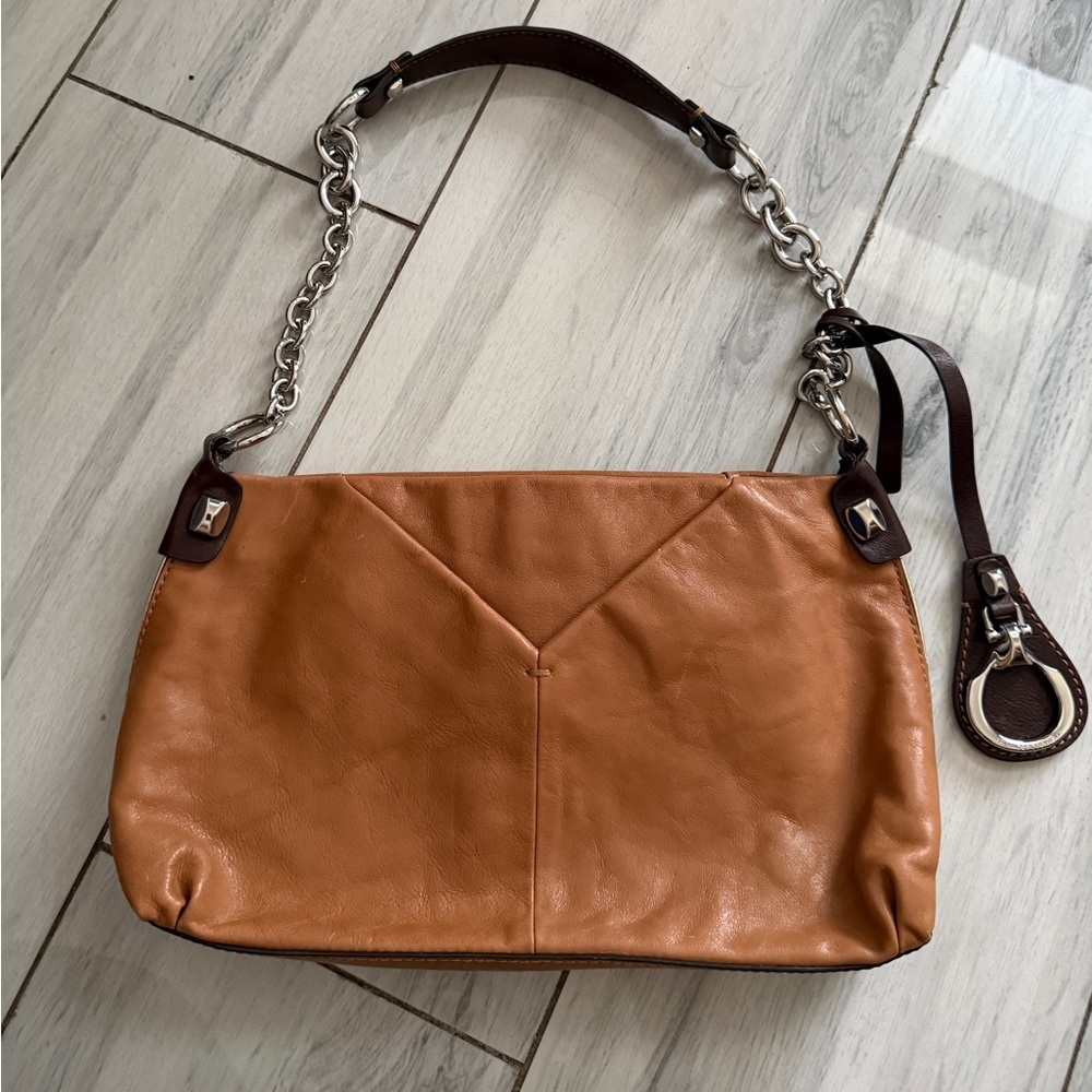 Francesco Biasia Tan Leather Medium Handbag Tote Shoulder Chain